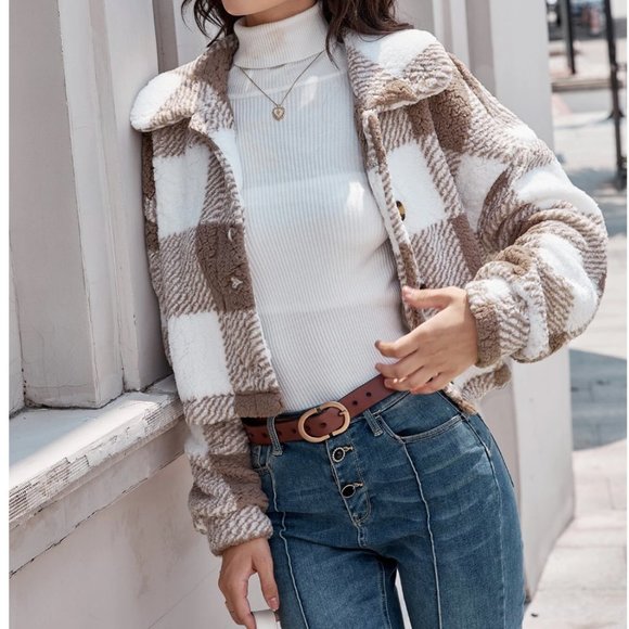 Plaid Button Front Teddy Jacket 50% OFF - Picture 3 of 7